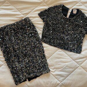 Haute Hippie Sequin Skirt & Top Set | Hand-Embellished | Size 0/XS | Never Worn